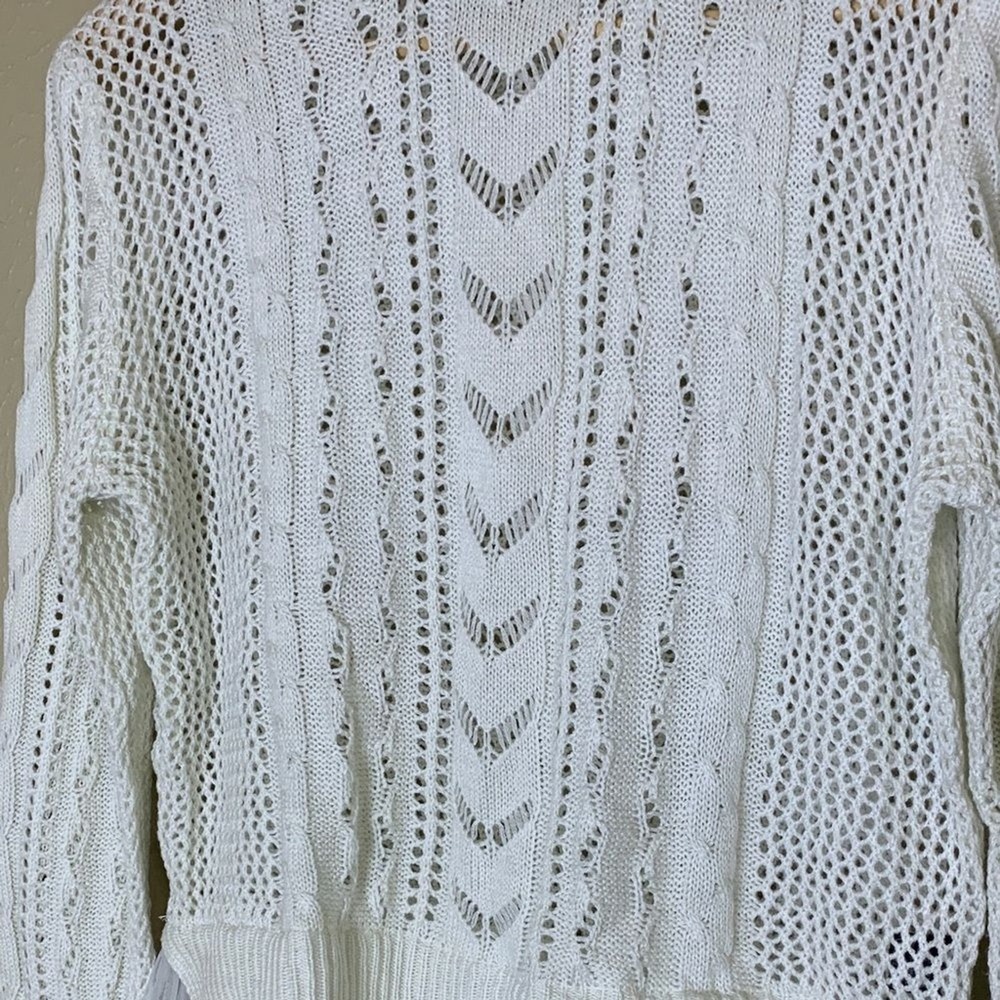 POL Mixed Media Sweater Womens Small White Tulle Hem Cable Knit JST659 - Picture 4 of 7